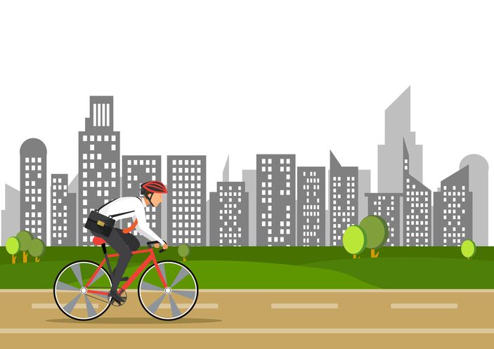 cartoon man biking to work on national bike to work day